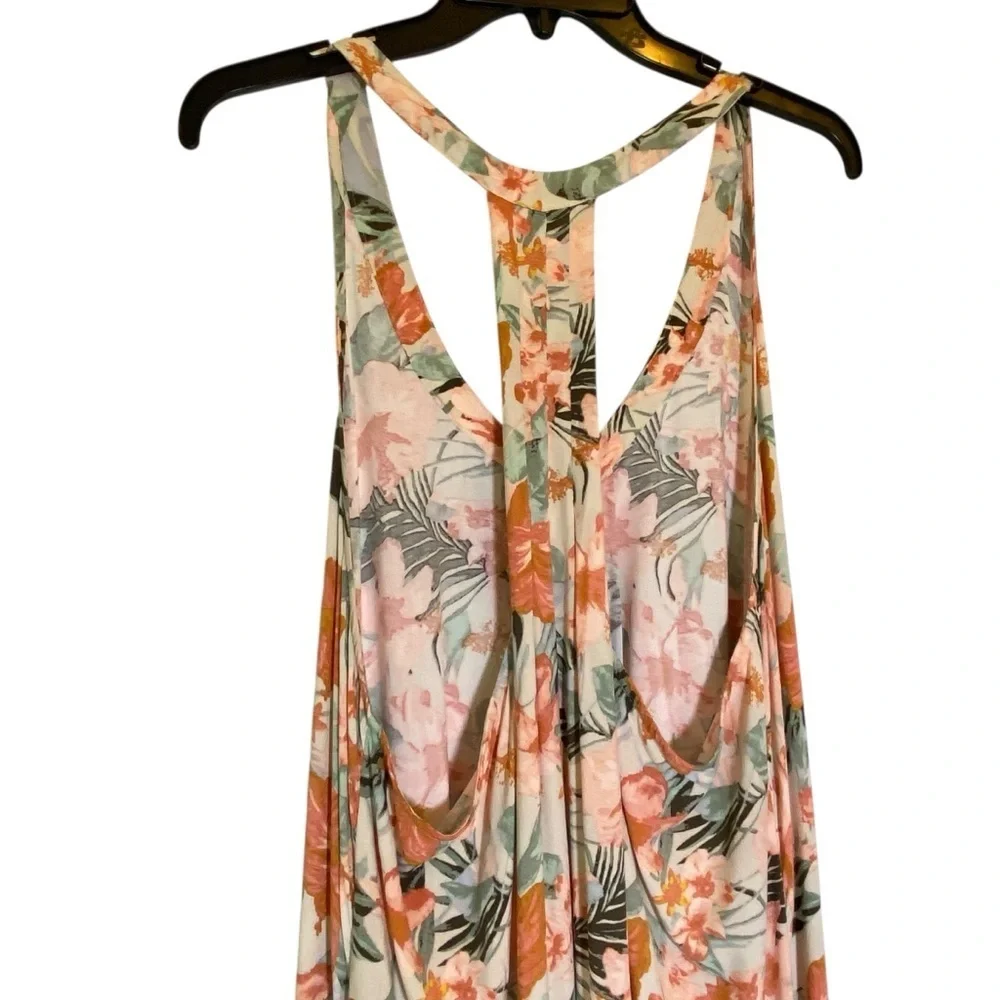 Natural Reflections Women plus XXL Orange Green Floral Halter style maxi dress